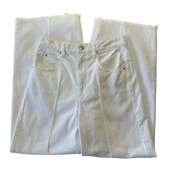 Isabel Marant White High Rise Wide Leg Cropped Raw Hem Cabrio White Jeans, 2 - Picture 7 of 16